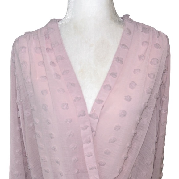 Solitaire Blush Pink Chenille Dot Faux Wrap Crop Blouson Top - L - Picture 2 of 12